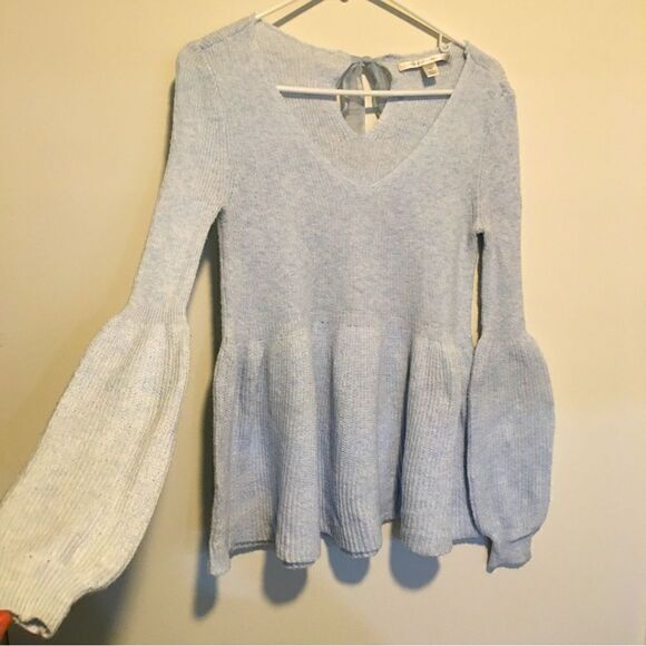 LC SUPER SOFT PEPLUM BALLOON SLEEVE SWEATER! Chiffon bow neck tie - Picture 6 of 13